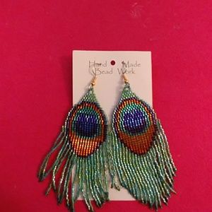 Peacock hand beaded earrings